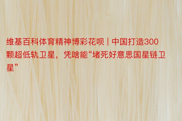 维基百科体育精神博彩花呗 | 中国打造300颗超低轨卫星，凭啥能“堵死好意思国星链卫星”