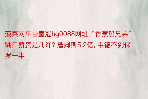 菠菜网平台皇冠hg0088网址_“香蕉船兄弟”糊口薪资是几许? 詹姆斯5.2亿, 韦德不到保罗一半