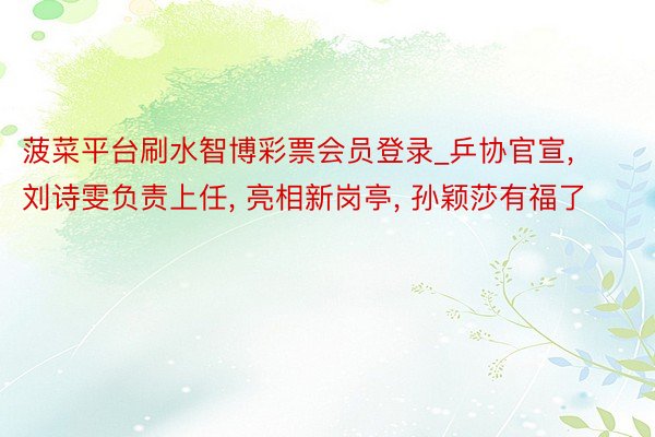 菠菜平台刷水智博彩票会员登录_乒协官宣, 刘诗雯负责上任, 亮相新岗亭, 孙颖莎有福了
