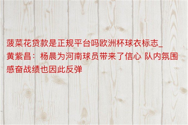 菠菜花贷款是正规平台吗欧洲杯球衣标志_黄紫昌：杨晨为河南球员带来了信心 队内氛围感奋战绩也因此反弹